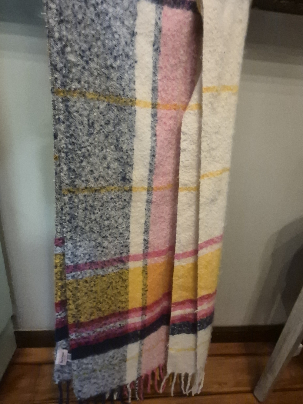 Juicy Couture Plaid Fringe Scarf in Pink, Yellow & Blue